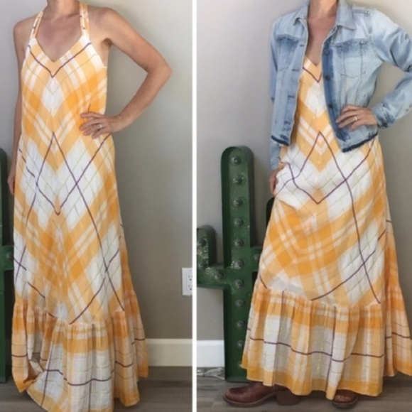 Anthropologie Holding Horses Clementine Plaid Maxi Dress Small Boho Sundress - Picture 1 of 16